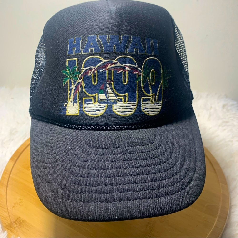 Nissun Hawaii 1999 Cap Hat Trucker Snapback Mesh Rope Vintage Black